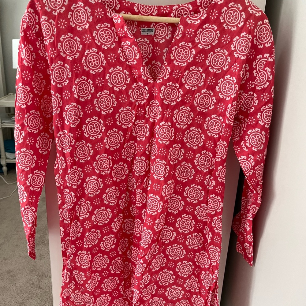 Pink and white swim cover up, small